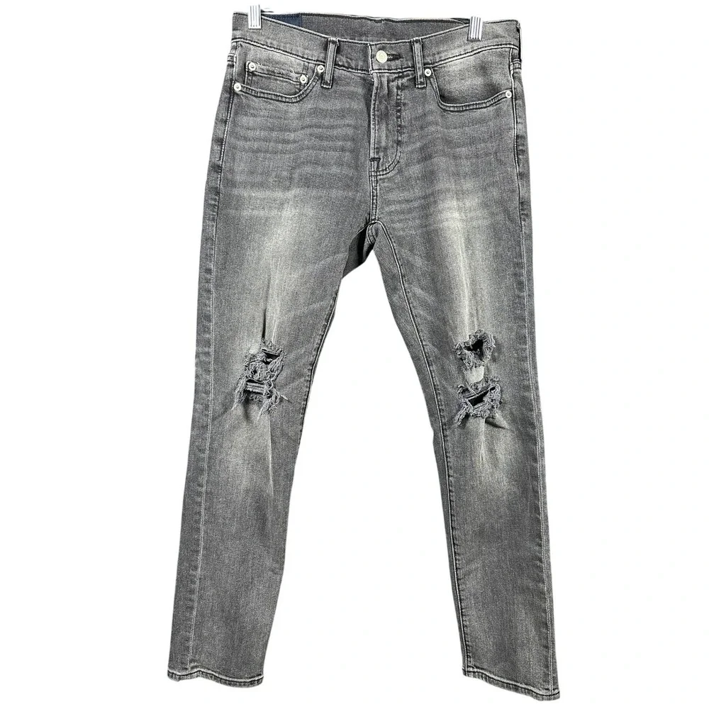 Abercrombie Fitch Mens Skinny Taper Stretch Jeans Gray Size 30W 32L Distressed‎